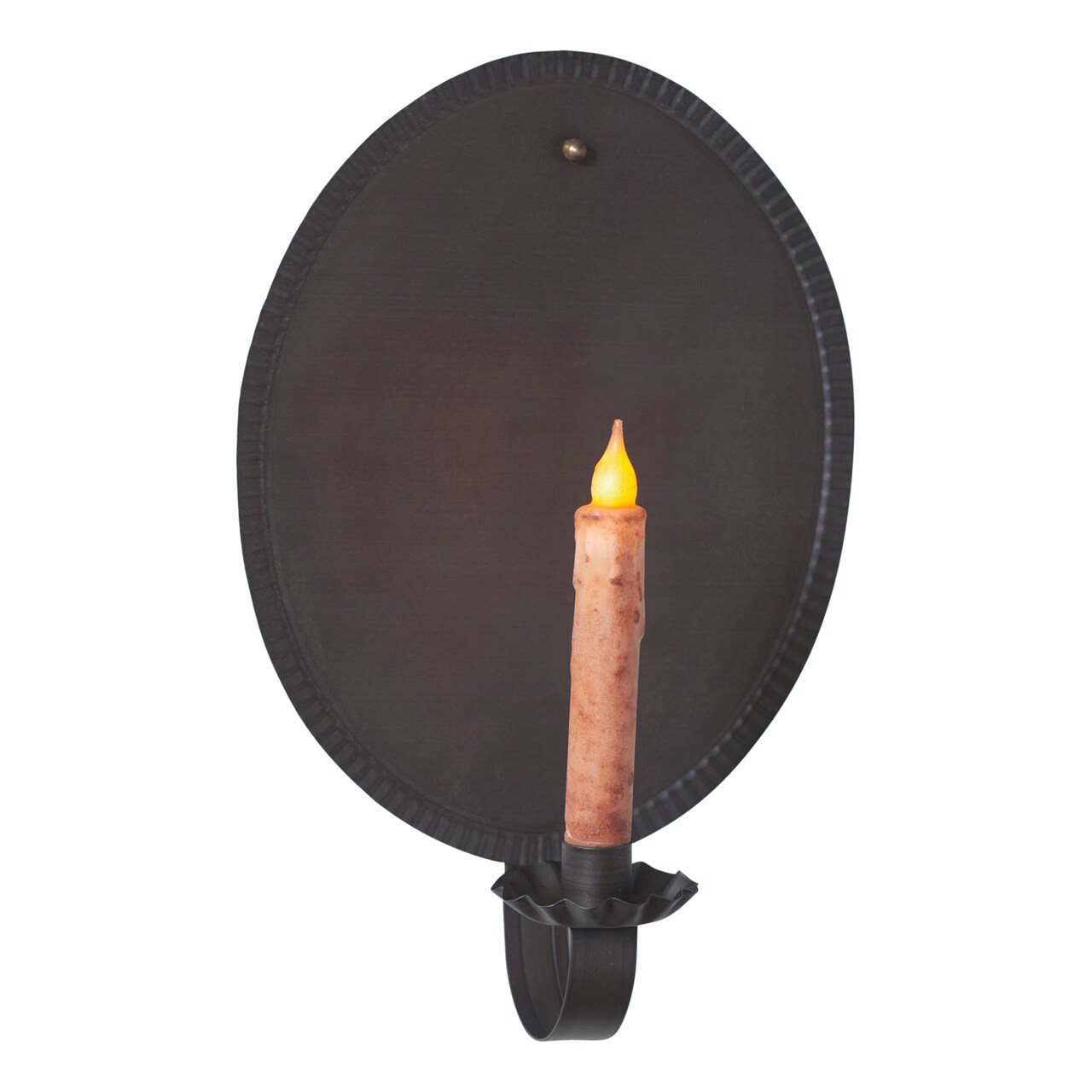 Round Crimped Tin Candle Sconce 14.5 Inch Metal Wall Taper Candle Holder